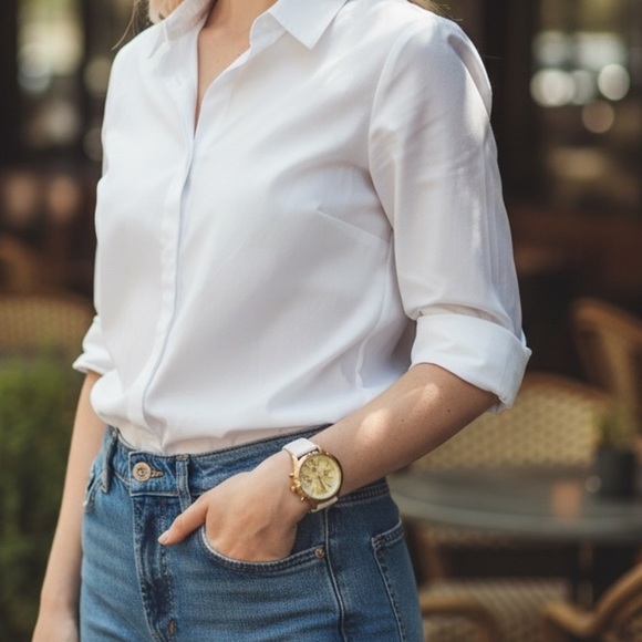 Michael Kors Accessories - Michael Kors Gold and Cream Chronograph Watch